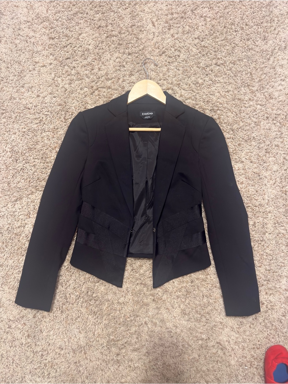 bebe Black Women's Fitted Blazer with Textured Side Panels